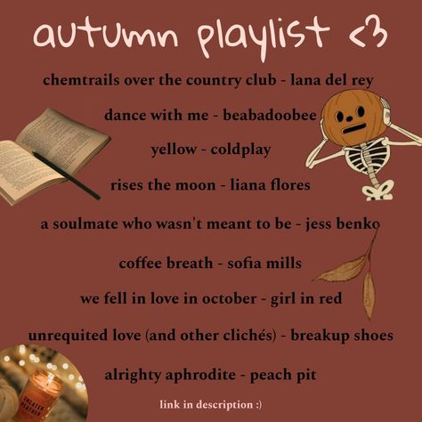 A fall Spotify playlist Spotify Playlist Aesthetic, Autumn Playlist, Playlist Aesthetic, Fall Playlist, Spotify Link, Fall Songs, Pumpkin Spice Lattes, Playlist Spotify, Fall Mood Board