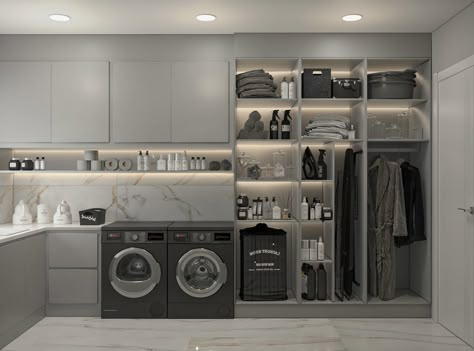 LAUNDRY ROOM on Behance Mansion Laundry Room Luxury, Luxurious Laundry Room Ideas, Modern Mansion Laundry Room, Penthouse Laundry Room, Luxury Modern Laundry Room, Luxurious Laundry Room, Luxury Laundry Room Design, Laundry Room Design Modern Luxury, Modern House Laundry Room