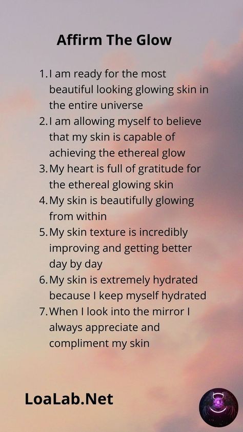 Affirmation For Glowing Skin, Affirmation For Beauty, Beautiful Affirmations, Affirmation Board, Chakra Affirmations, Healing Affirmations, Energy Healing Spirituality, Gratitude Affirmations, Vision Board Affirmations