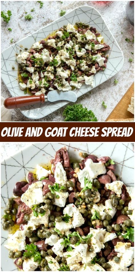 Cheese Olives Appetizer, Goat Cheese Spread, Olive Appetizer, Goat Cheese Appetizer, Goat Cheese Recipes, Olive Recipes, Recipes Appetizers And Snacks, Vegan Kitchen, Cheese Spread