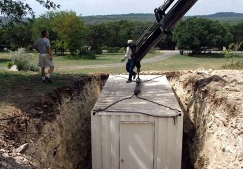 This is a step by step record of a guy building an underground shelter using a 20 ft. shipping container. For those wondering why he didn’t simply pile dirt over it without pouring a concrete cap first, these containers are mostly sheet metal. Heavy duty as it is, the roof and sides will push inward… Eco Construction, Underground Shelter, Used Shipping Containers, Root Cellar, Storm Shelter, Underground Bunker, Building A Container Home, Emergency Shelter, Underground Homes