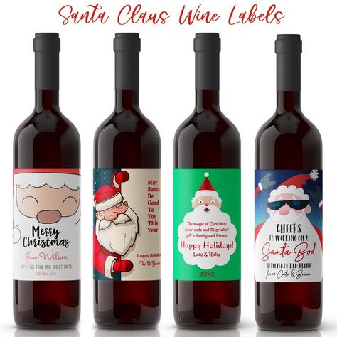 A variety of Santa Claus wine labels are available for personalization. Choose your favorite Santa and add a holiday greeting. Peel and stick, waterproof wine labels for holiday gifts. Christmas Wine Labels, Lucy And Ricky, Personalized Wine Labels, Diy Party Favors, Cheer Gifts, All Christmas, Santa Claus Christmas, Wine Labels, Christmas Wine