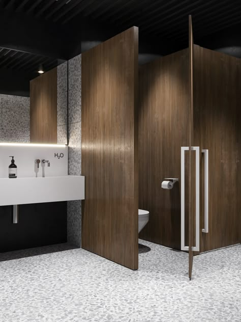 Hall in office in Almaty, Kazakhstan. on Behance Public Toilets Design, Office Toilet Design, Public Toilet Interior, Office Bathroom Design, Interior Design Toilet, Office Bathrooms, Office Restroom, Public Restroom Design, Commercial Bathroom Designs