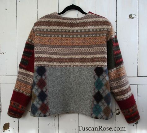 Recycled wool sweater Punto Fair Isle, Umgestaltete Shirts, Recycled Wool Sweater, Diy Clothes Refashion, Diy Sweater, Recycled Sweaters, Sewing Projects Clothes, Recycled Sweater, Sweater Refashion