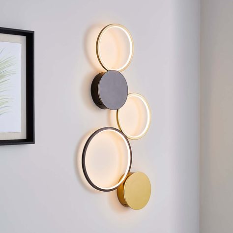 Statement Wall Lamp, Wall Lights For Bedroom Ideas, Office Wall Light, Light Up Wall Art, Wall Lights Living Room Ideas, Modern Wall Lights Hallways, Hall Light Fixture, Stairs Wall Decor Ideas, Home Office Lamp