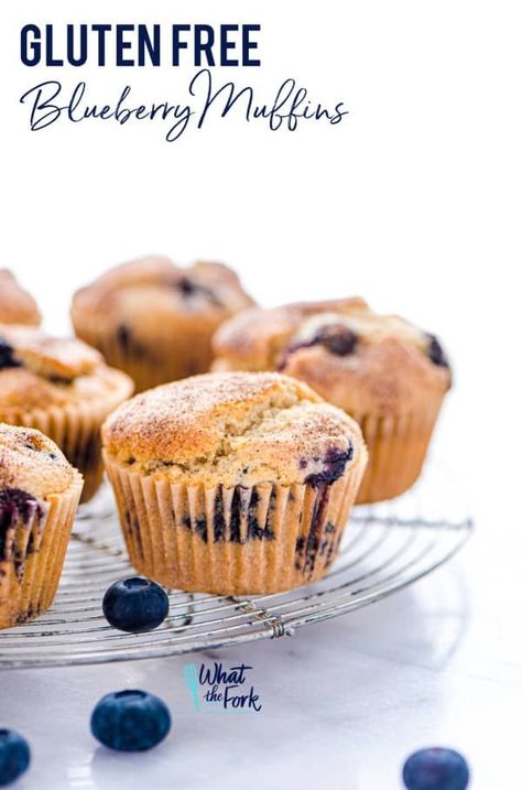 This is a really easy recipe for gluten free blueberry muffins from What the Fork. They’re so tender and full of cinnamon flavor - they’ll quickly become a go-to breakfast recipe! They freeze well too so go ahead and make a double batch! They’re great for busy mornings. Gluten Free Fruit Desserts, Dairy Free Blueberry Muffins, Gluten Free Muffin, Easy Gluten Free Recipes, Gluten Free Blueberry Muffins, Spring Baking, Gluten Free Breakfast, Healthy Muffin Recipes, Gluten Free Recipes For Breakfast