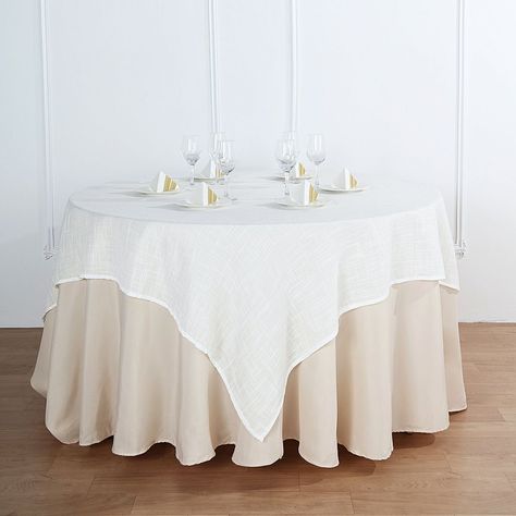 72"x72" White Linen Square Overlay | Slubby Textured Wrinkle Resistant Table Overlay Square Overlay, Burlap Table, Country Theme Wedding, Country Wedding Decorations, Table Overlays, Table Skirt, Burlap Wedding, Banquet Tables, Linen Color