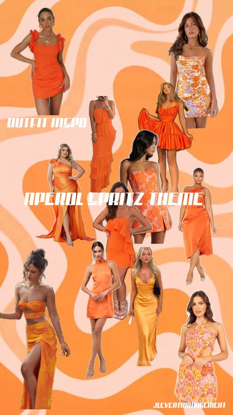 #orange #orangedress #aperolspritz #aperolspritzparty #aperolspritztheme Bachelorette Party Themes, Event Outfit, Aperol Spritz, Bachelorette Party, Party Themes, Orange, Outfit Inspo