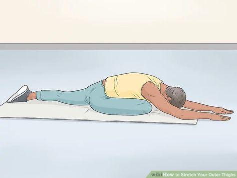 Simple Ways to Stretch Your Outer Thighs: 9 Steps (with Pictures) Thigh Stretches, Warm Up Stretches, Simple Poses, Outer Thigh, Quad Stretch, Chair Pose, Be Flexible, Pigeon Pose, Stretch Top