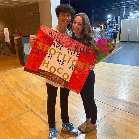 Will you share the spotlight with me at hoco? Hoco proposal Hoco Proposals Ideas Theatre, Theater Kid Hoco Proposal, Theater Hoco Proposal, Theatre Hoco Proposals, Theater Promposal, Hoco Proposals Ideas For Him, Cute Hoco Proposals, Proposal Paper, School Dance Ideas