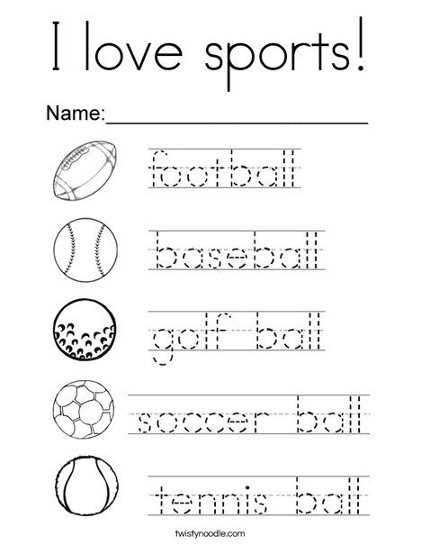 I love sports Coloring Page - Twisty Noodle Sports Lesson Plans, Sports Activities For Kids, Printable Sports, Sports Coloring Pages, Kids Worksheets, Free Preschool Worksheets, Sport Craft, Kids Pages, Preschool Printable