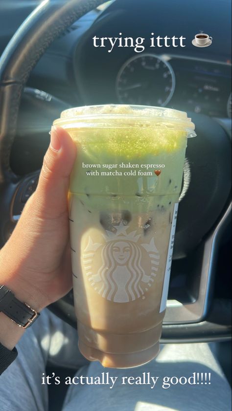 Matcha Cold Foam, Brown Sugar Shaken Espresso, Shaken Espresso, Starbucks Matcha, Starbucks Order, Cold Foam, How To Order Starbucks, Starbucks Drinks, Brown Sugar