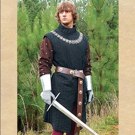 Infantry Gambeson (worn by knights and men-at-arms) Medieval Gambeson, Medieval Garb, Medieval Clothes, Medieval Costume, Century Clothing, Medieval Armor, Medieval Clothing, Fantasy Costumes, Medieval Fashion