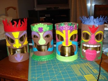 Tin Can Tiki Lamps Luau Stage Decor, Polynesian Party, Tiki Christmas, Survivor Theme, Survivor Party, Birthday Craft, Hawaii Theme, Hawaiian Party Decorations, Luau Theme Party