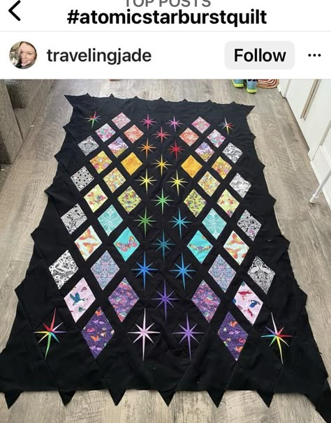 Goth Quilt, Weighted Quilt, Gothic Quilt, Atomic Starburst Quilt, Witchy Quilt, Dark Quilt, Adventure Quilt, Quilt Cushion, Space Quilt