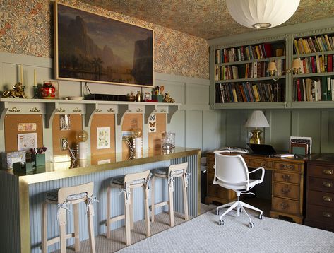 Home Office Classroom, Meta Coleman, Ranch Renovation, Green Headboard, Family Office, Charming Kitchen, White Office, Work Spaces, Office Crafts