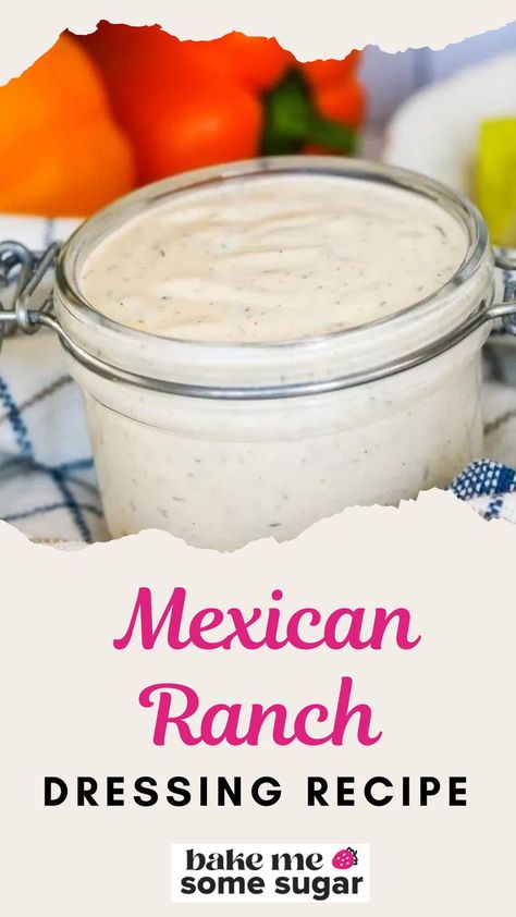 Mexican ranch dressing gives you all the flavors of your favorite ranch with a southwest twist. This Mexican ranch is going to win you over. Drizzle over your weeknight salad, make taco salads loaded with toppings, or dip chips. Mexican Ranch Dip, Taco Ranch Dip, Western Salad Dressing Recipes, Mexican Salad Dressing Recipes, Taco Time Ranch Dressing Recipe, Mexican Dressing Recipe, Hacienda Ranch Recipe, Mexican Dipping Sauce, Mexican Ranch Dressing