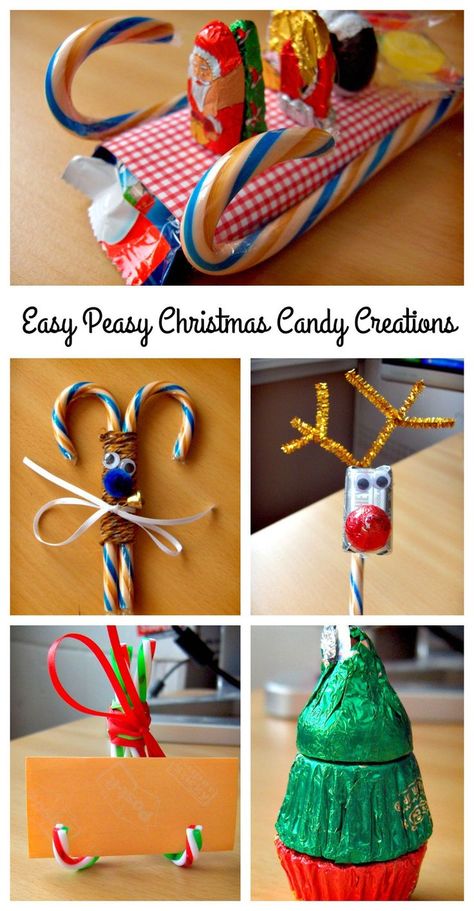 These adorable candy creations are so simple and inexpensive to make. They make great gifts, cute additions to cookie trays, & fun place settings. Christmas Table Favors, Christmas Favors Diy, Campground Ideas, Christmas Candy Crafts, Candy Sleigh, Diy Christmas Candy, Candy Creations, Delicious Christmas Desserts, Baskets Ideas