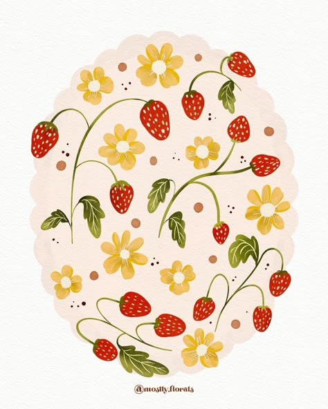 Channeling my creative energy with this fresh illustration of berries and florals! 🎨🍓 Exciting times on my YouTube channel as I hustle to bring you more content soon. Stay tuned for all the colorful goodness coming your way! 💫 Hand Painted Strawberries, Strawberry Folk Art, Postpartum Art, Blackberry Illustration, Fruit Illustration Design, Berry Illustration, Strawberry Gummies, Berries Illustration, Fresh Illustration