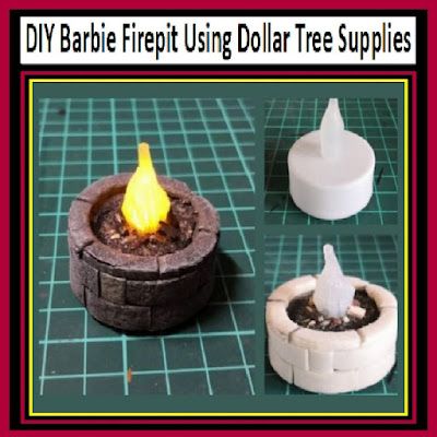 DIY Barbie Firepit Using Dollar Tree Supplies Diy Fairy House Furniture, Fairy Furniture Diy, Shelf Vignettes, Dollhouse Accessories Diy, Dollhouse Remodel, Doll Furniture Tutorial, Woodland Fairies, Crafts Dollar Tree, Halloween Dollhouse