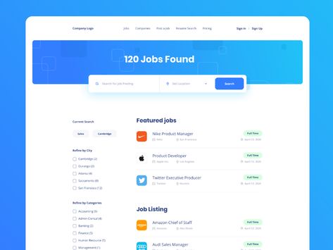 We were recently approached by a provider of a Job Search Platforms, tasked to design a minimal theme to use in their package.This is the job search result page.Can't share too many details yet... Dashboard Design Template, Search Ui, List Website, Job Website, Ui Design Website, List Of Jobs, Search Page, Job Portal, Job Resume