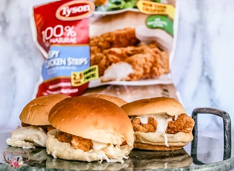 Tyson Chicken Patties, Chicken Strip Sandwich, Chicken Patty Recipes, Crispy Chicken Strips, Chicken Breast Sandwich, Tyson Chicken, Sliders Recipes Chicken, Crispy Chicken Burgers, Chicken Strip Recipes