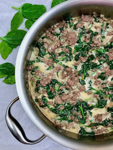 Beef And Spinach Recipes, Ground Beef And Spinach Recipes, Beef Spinach Recipe, Spinach Indian Recipes, Ground Beef Spinach, Ground Beef And Spinach, Baby Spinach Recipes, Spinach Recipes Healthy, Spinach Soup Recipe