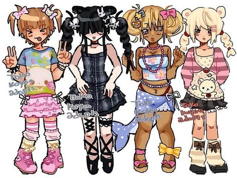 CHARACTER DESIGNS/ADOPTABLES5 * Payment via paypal, reservations for 2 days only! (USD) * comment or dm to claim!! (From left to right)… | Instagram Kawiia Wallpaper, Adopt Characters, Adoptables Characters, Gyaru Art, Drawn Outfits, Scene Kid Art, Free Ocs, Y2k Gyaru, Silly Art