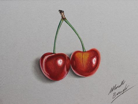 Just two cherries by Marcello Barenghi by marcellobarenghi Marcello Barenghi, Pencil Drawing Pictures, Bee Drawing, Cool Pencil Drawings, 3d Drawings, True Art, Color Pencil Art, Color Pencil Drawing, Realistic Drawings