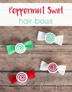 peppermint swirl DIY hair bows Yuletide Crafts, Christmas Hair Bows Diy, Making Felt, Felt Hair Bows, Christmas Hair Accessories, Hair Bow Tutorial, Felt Hair Clips, Hair Clips Diy, Christmas Hair Bows