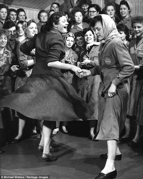 Rock around the clock: Women from the ICI Detonator factory in Denaby Main take a break from producing munitions to have a dance in 1957 1950s Dance, Hms Prince Of Wales, Women Dancing, Rock Around The Clock, Dance Images, Vintage Dance, Jitterbug, Lindy Hop, Swing Dancing