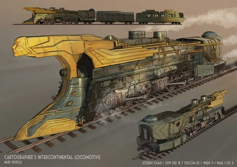 ArtStation - Cartographer's Locomotive, Joseph Chan Dieselpunk Art, Steampunk Vehicle, 3d Karakter, 2d Drawing, Luxury Train, Train Art, Concept Ships, Steampunk Design, Steampunk Art