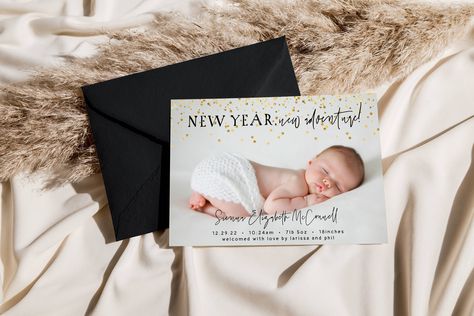 Excited to share this item from my etsy shop: New Year's Birth Announcement Template, Printable Modern Newborn Baby Photo Card, Editable New Year New Adventure Card, Instant Download Happy New Year Baby, Baby Birth Announcement Cards, Birth Announcement Template, Baby Birth Stats, Birth Announcement Card, Newborn Baby Photos, Baby Birth Announcement, Birth Stats, New Adventure