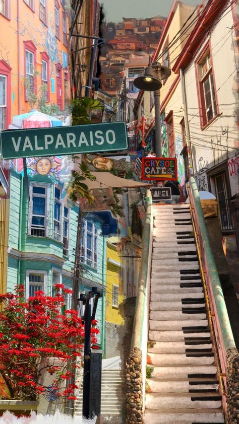 Now, a collage inspired by my favorite place on earth; Hills on Valparaiso, Chile! #wallpaper #city #travel #valparaiso Santiago Chile Aesthetic, Countries Aesthetic, Chile Aesthetic, Chile Country, Chile Trip, Chile Photography, Travel Chile, Wallpaper City, Vina Del Mar