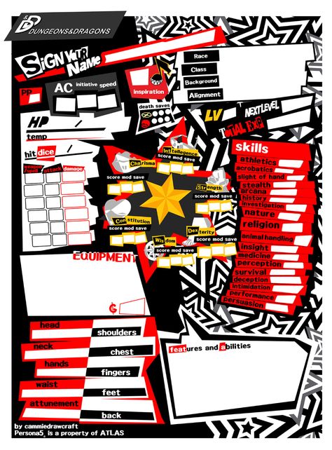 Persona 5 d&d character sheet on Behance D D Character Sheet, Personas Design, Character Design Sheet, Dnd Character Sheet, Persona Art, Persona Five, Persona 2, Aesthetic Character, Character Sheet Template