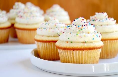 vanilla bean cupcakes topped with buttercream frosting Cupcake Topping, Cupcakes With Buttercream Frosting, Cupcakes With Buttercream, Buttercream Frosting For Cupcakes, Vanilla Bean Cupcakes, Vanilla Muffins, Just A Taste, Homemade Cupcakes, Cupcake Recipes Chocolate