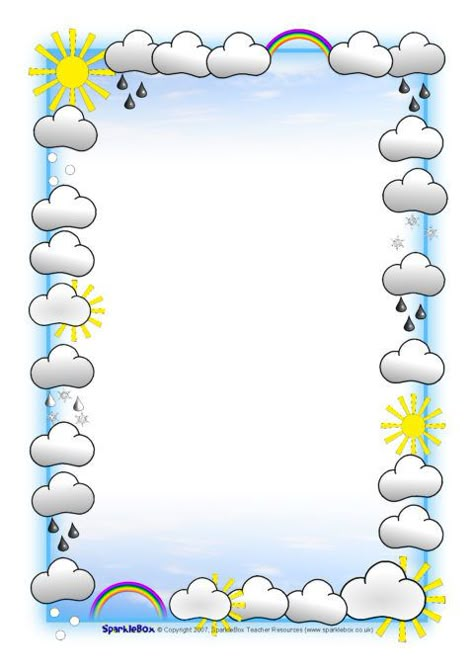 Weather and Seasons A4 Page Borders (SB894) - SparkleBox Weather Background, Page Borders Free, Template Border, Picture Borders, School Border, Seasons And Weather, Printable Border, Types Of Energy, Dramatic Play Preschool