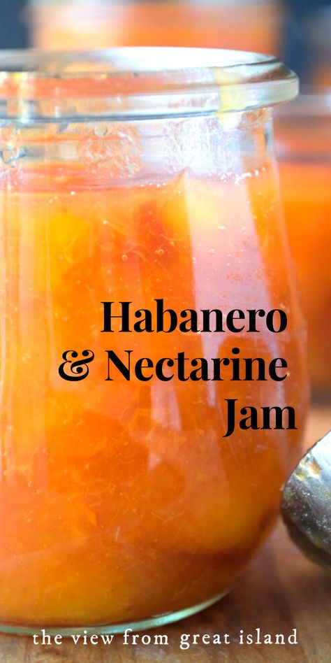 Nectarine Habanero Jam, White Nectarine Jam, Savory Jams And Jellies, Canning Nectarine Recipes, Preserving Nectarines, Nectarine Jelly Recipe, Nectarine Canning Recipes, Nectarines Recipes, Canning Nectarines