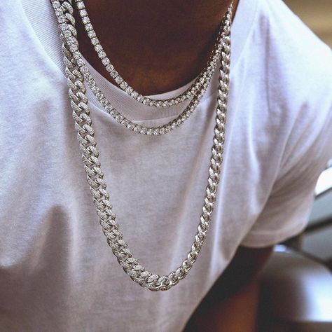 10mm white gold iced out cuban link chain and bracelet set  Cuban link bracelet ----8.5 inches Cuban link chain ---- 20inches If you want… Iced Out Cuban Link Chain, Choker Chain Necklace, Men Cave, Cuban Link Bracelet, Choker Chain, Tennis Chain, Skull Necklace, Chain Choker Necklace, Cuban Link Chain