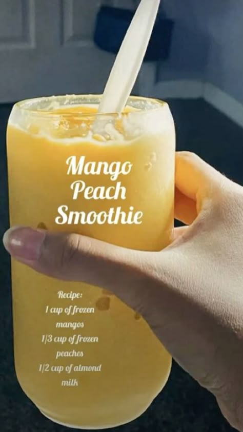 Healthy Snacks And Drinks, Summer Drink Ideas Nonalcoholic, Drink Ideas Nonalcoholic, Smoothies Without Bananas, Fruit Shakes Recipes, Mango Peach Smoothie, Drinks Nonalcoholic Easy, Fruit Smoothies Recipes, Cool Drink Ideas