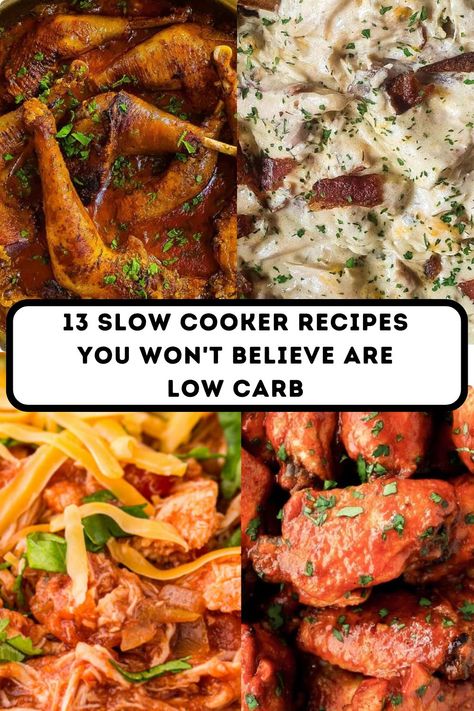 Low carb, but packed full of flavor! You'll love these 13 slow cooker recipes that won't spike your blood sugar No Carb Slow Cooker Recipes, Crock Pot Low Carb Meals, Slow Cooker Low Carb Recipes, Keto Slow Cooker Recipes, Low Carb Slow Cooker Recipes, Slow Cooker Jambalaya, Low Carb Crock Pot Recipes, Low Carb Slow Cooker, High Protein Low Carb