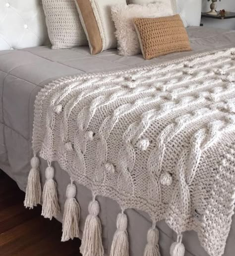 Crochet Cushion Pattern, Crochet Pouf, Cable Knit Blankets, Crochet Knit Blanket, Crochet Bedspread Pattern, Crochet Afgans, Handmade Bed, Crochet Lace Edging, Crochet Bedspread