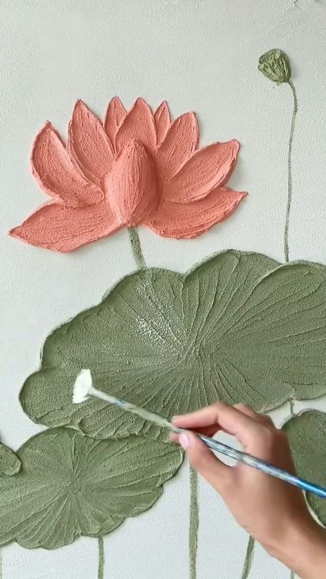 Lotus Texture Painting, Lotus Painting Acrylic, Lotus Texture, Lotus Acrylic Painting, Canvas Painting Pink, Gesso Art, Lotus Artwork, Textured Canvas Painting, Acrylic Canvas Art