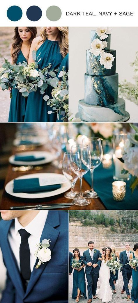 Dark Teal Wedding, Teal Fall Wedding, Teal Wedding Theme, Dark Teal Weddings, Blue And Green Wedding, Sage Green Wedding Colors, Teal Wedding Colors, Wedding Color Palettes, Wedding Color Pallet