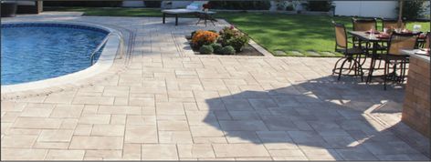 Nicolock Pavers Patio, Pool Patio Pavers, Paver Colors, Beige House Exterior, Nicolock Pavers, Unilock Pavers, Grey Pavers, Cambridge Pavers, Sandstone Pavers