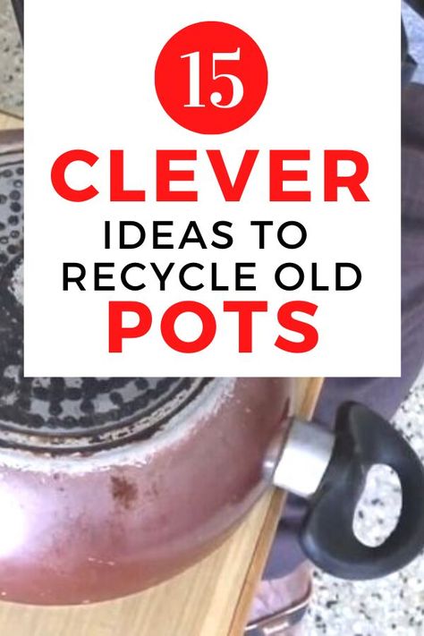 Old Pot Lids Repurposed, Recycled Home Decor Upcycling, Upcycle Old Pots And Pans, Upcycle Pots And Pans, Chamber Pot Repurposed, Repurposed Crock Pot, Old Pots And Pans Repurpose, Repurposed Diy Ideas, Old Pots And Pans