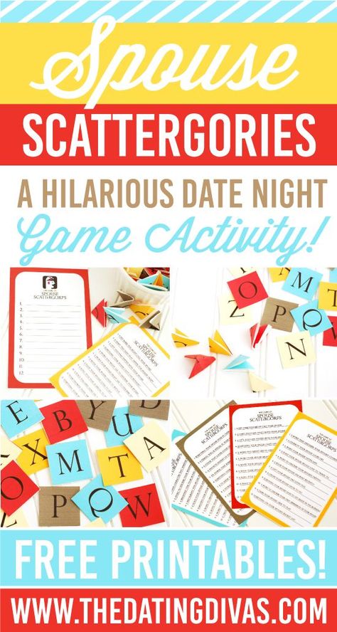 Spouse Scattergories is PERFECT for an at home date AND look at those printables! HOW CUTE! Scattergories Lists, Scattergories Game, Couples Game Night, Date Night Games, Marriage Retreats, Romantic Games, Night Recipes, Games Night, Night Hairstyles