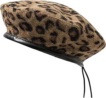 IHAUIUE Leopard Print Beret Hat Animal Cheetah Pattern French Hats PU Brim Adjustable Artist Caps for Women Lady French Hats, Female Leopard, French Hat, French Beret Hat, Cheetah Pattern, Painter Hat, Small Face, Berets Cap, Small Faces