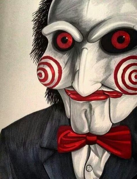 Nice drawing!!! Jigsaw Character Drawing, Horror Movie Canvas Art, Jigsaw Drawing Horror, Scary Characters Drawing, Jigsaw Saw Drawing, Saw Drawing Jigsaw, Horror Movie Sketches, Annabelle Drawing, Famous People Drawings