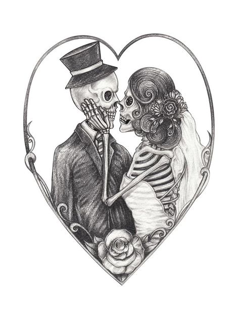 Skull Bride And Groom Tattoo, Skeleton Bride And Groom Tattoo, Skull Bride And Groom, Skeleton Couple Tattoo, New Age Tattoo, Skull Couple Tattoo, Age Tattoo, Couple Tattoos Love, Skull Couple